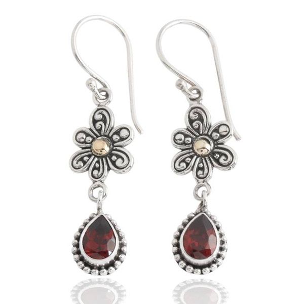 Alternate image for Spring-Inspired 2-Carat Natural Pear Garnet Dangle Earrings Beloved Blooms