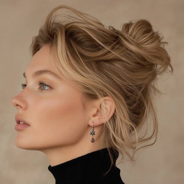 Alternate image for Spring-Inspired 2-Carat Natural Pear Garnet Dangle Earrings Beloved Blooms