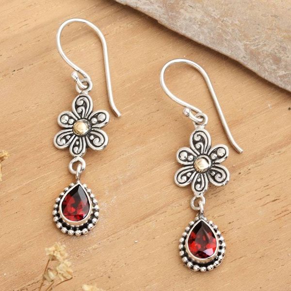Alternate image for Spring-Inspired 2-Carat Natural Pear Garnet Dangle Earrings Beloved Blooms