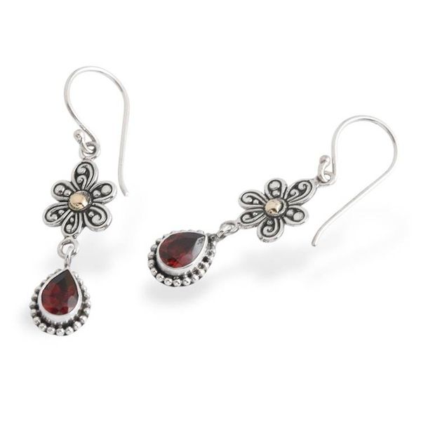 Alternate image for Spring-Inspired 2-Carat Natural Pear Garnet Dangle Earrings Beloved Blooms