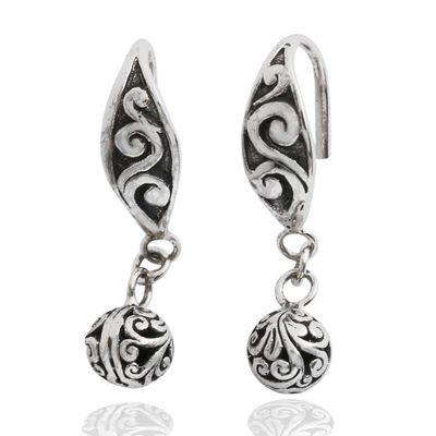 Alternate image for Balinese Sterling Silver Dangle Earrings with Swirling Motif Heavenly Swirls