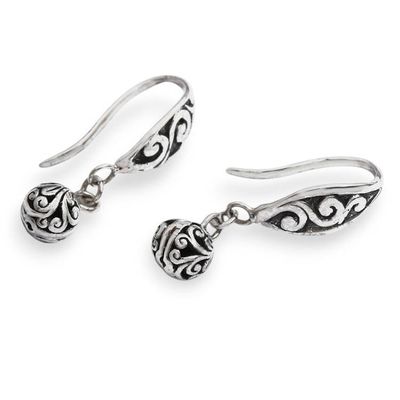 Alternate image for Balinese Sterling Silver Dangle Earrings with Swirling Motif Heavenly Swirls