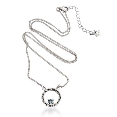 Alternate image for Blue Topaz Silver Necklace with Circular Leaf-Themed Pendant Botanical Radiance