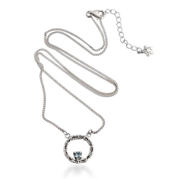 Alternate image for Blue Topaz Silver Necklace with Circular Leaf-Themed Pendant Botanical Radiance