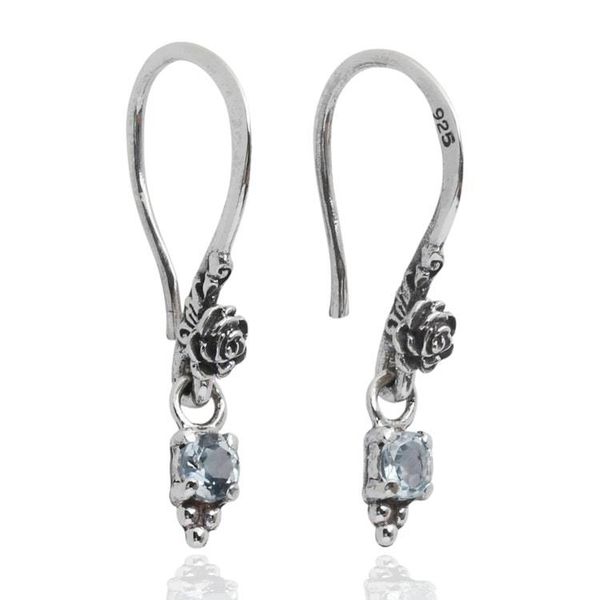 Alternate image for Floral-Themed Silver Dangle Earrings with Blue Topaz Stones Blooming Splendor
