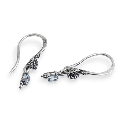 Alternate image for Floral-Themed Silver Dangle Earrings with Blue Topaz Stones Blooming Splendor