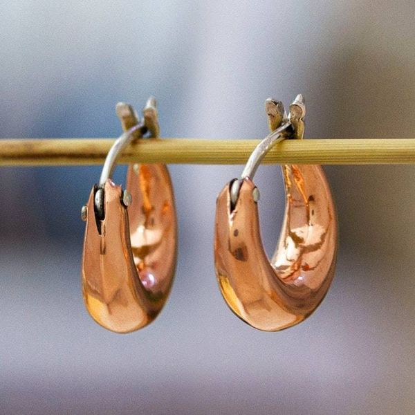 Alternate image for Copper Hoop Earrings with Taxco Silver Saddleback Closure Metallic Shimmer