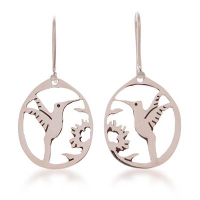 Alternate image for Openwork Taxco Silver Dangle Earrings with Hummingbird Motif Hummingbird Charm