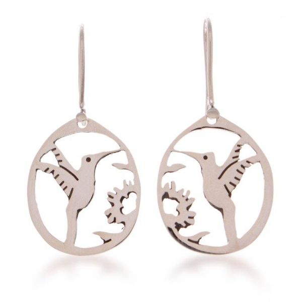 Alternate image for Openwork Taxco Silver Dangle Earrings with Hummingbird Motif Hummingbird Charm