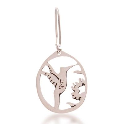 Alternate image for Openwork Taxco Silver Dangle Earrings with Hummingbird Motif Hummingbird Charm