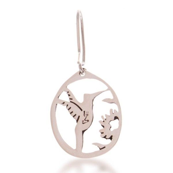 Alternate image for Openwork Taxco Silver Dangle Earrings with Hummingbird Motif Hummingbird Charm