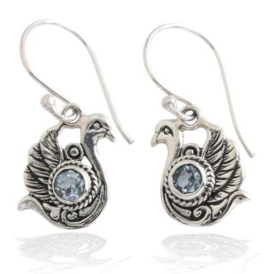 Alternate image for Balinese-Made Swan-Shaped Faceted Blue Topaz Dangle Earrings Heavenly Lake