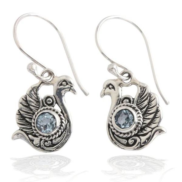 Alternate image for Balinese-Made Swan-Shaped Faceted Blue Topaz Dangle Earrings Heavenly Lake