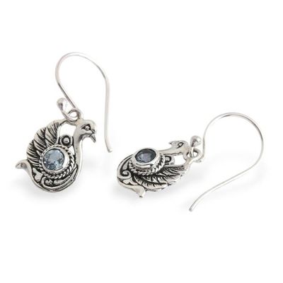 Alternate image for Balinese-Made Swan-Shaped Faceted Blue Topaz Dangle Earrings Heavenly Lake