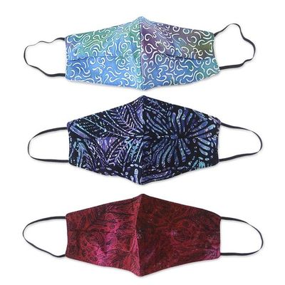 Alternate image for 3 Double Layer Hand Stamped Rayon Batik Elastic Loop Masks Island Attitude