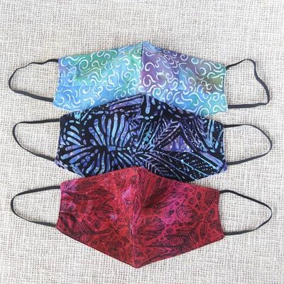 Alternate image for 3 Double Layer Hand Stamped Rayon Batik Elastic Loop Masks Island Attitude