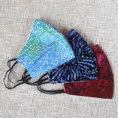 Alternate image for 3 Double Layer Hand Stamped Rayon Batik Elastic Loop Masks Island Attitude