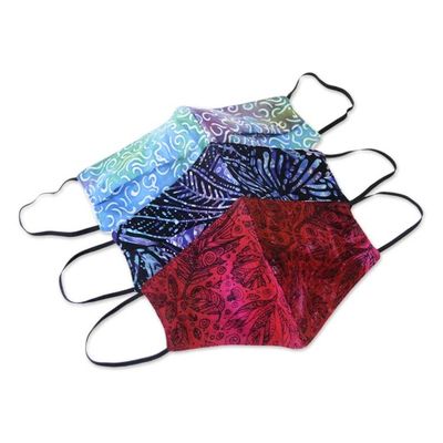 Alternate image for 3 Double Layer Hand Stamped Rayon Batik Elastic Loop Masks Island Attitude