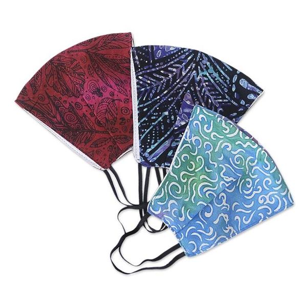 Alternate image for 3 Double Layer Hand Stamped Rayon Batik Elastic Loop Masks Island Attitude