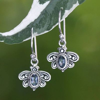 Alternate image for Dragonfly-Inspired Faceted Oval Amethyst Dangle Earrings Fluttering Wisdom