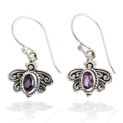 Alternate image for Dragonfly-Inspired Faceted Oval Amethyst Dangle Earrings Fluttering Wisdom