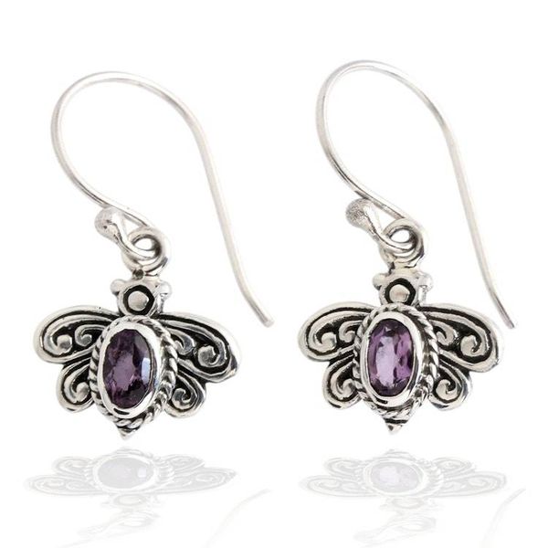 Alternate image for Dragonfly-Inspired Faceted Oval Amethyst Dangle Earrings Fluttering Wisdom