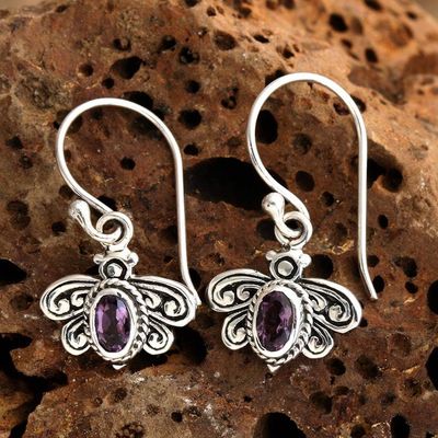 Alternate image for Dragonfly-Inspired Faceted Oval Amethyst Dangle Earrings Fluttering Wisdom