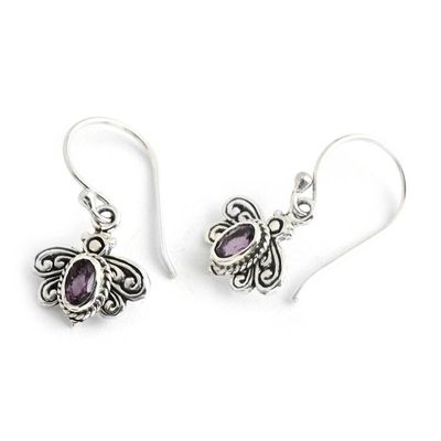 Alternate image for Dragonfly-Inspired Faceted Oval Amethyst Dangle Earrings Fluttering Wisdom