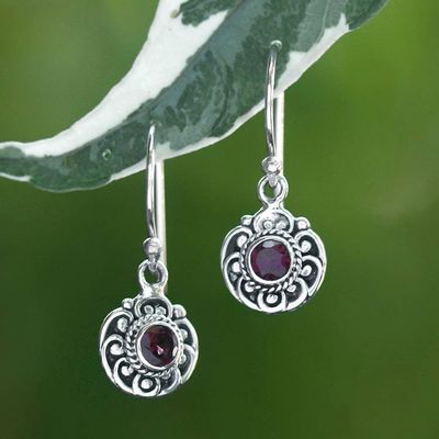 Alternate image for Folk Art-Inspired Sterling Silver and Garnet Dangle Earrings Windmill of Passion