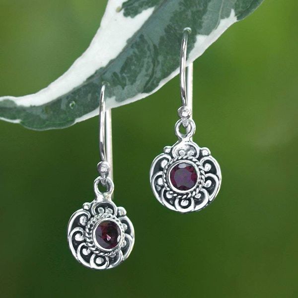 Alternate image for Folk Art-Inspired Sterling Silver and Garnet Dangle Earrings Windmill of Passion