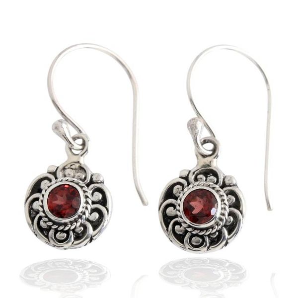 Alternate image for Folk Art-Inspired Sterling Silver and Garnet Dangle Earrings Windmill of Passion