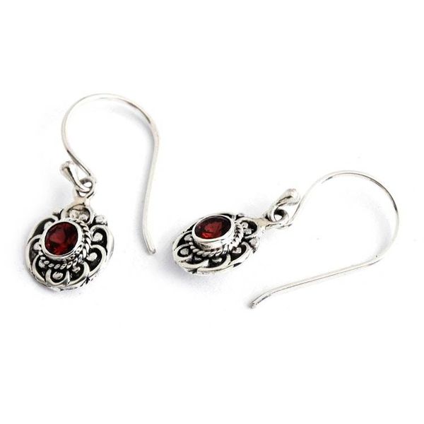 Alternate image for Folk Art-Inspired Sterling Silver and Garnet Dangle Earrings Windmill of Passion