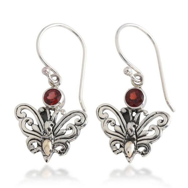 Alternate image for Fantasy-Inspired Natural Garnet Butterfly Dangle Earrings Butterfly Crimson