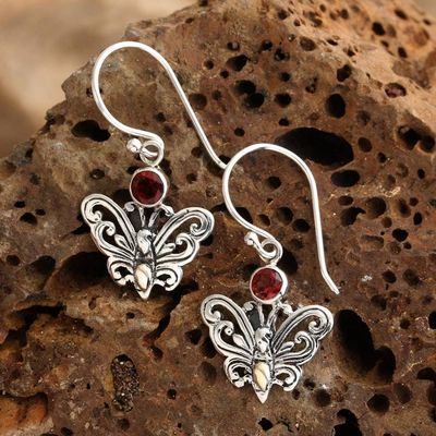 Alternate image for Fantasy-Inspired Natural Garnet Butterfly Dangle Earrings Butterfly Crimson