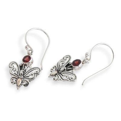 Alternate image for Fantasy-Inspired Natural Garnet Butterfly Dangle Earrings Butterfly Crimson