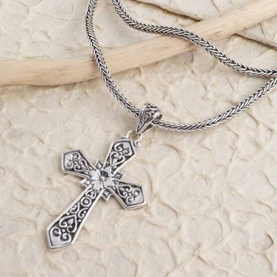 Alternate image for Balinese Sterling Silver Cross Pendant Necklace Cross Your Heart