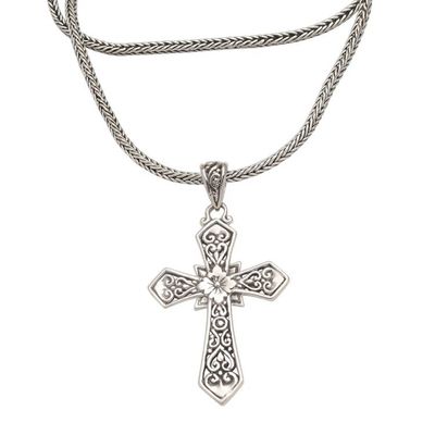 Alternate image for Balinese Sterling Silver Cross Pendant Necklace Cross Your Heart