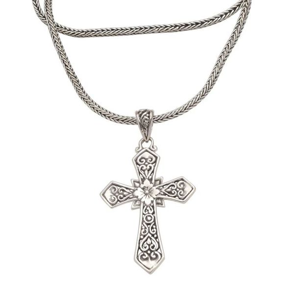 Alternate image for Balinese Sterling Silver Cross Pendant Necklace Cross Your Heart