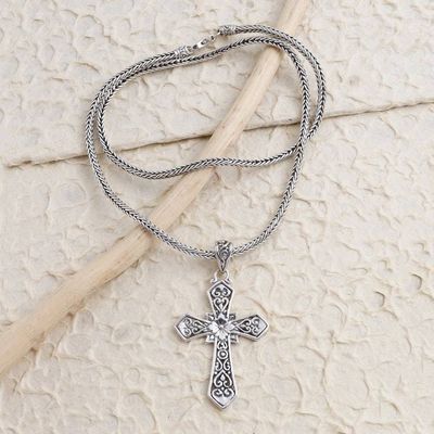 Alternate image for Balinese Sterling Silver Cross Pendant Necklace Cross Your Heart