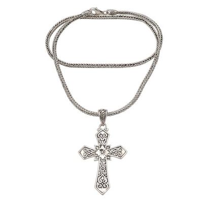 Alternate image for Balinese Sterling Silver Cross Pendant Necklace Cross Your Heart