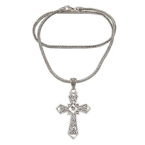 Alternate image for Balinese Sterling Silver Cross Pendant Necklace Cross Your Heart