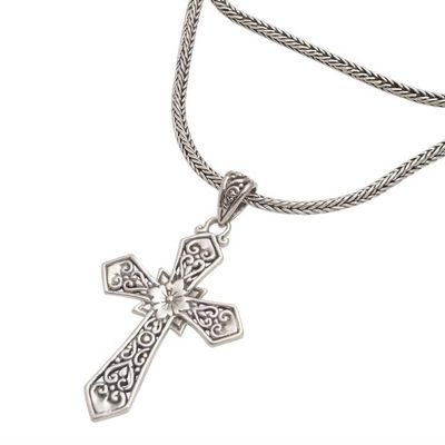 Alternate image for Balinese Sterling Silver Cross Pendant Necklace Cross Your Heart