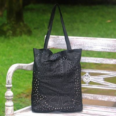 Primary image for Floral Openwork Leather Shoulder Bag in Black from Bali Jogja Stars in Black