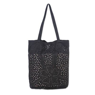 Alternate image for Floral Openwork Leather Shoulder Bag in Black from Bali Jogja Stars in Black