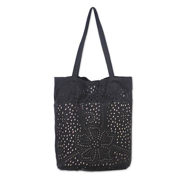 Alternate image for Floral Openwork Leather Shoulder Bag in Black from Bali Jogja Stars in Black