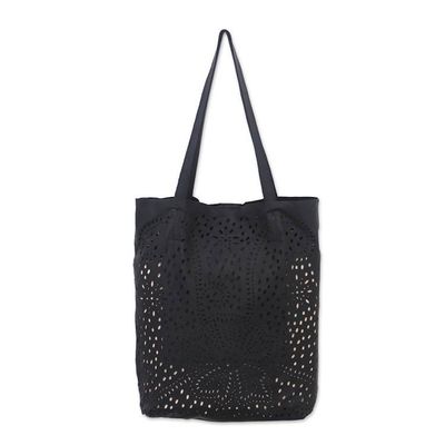 Alternate image for Floral Openwork Leather Shoulder Bag in Black from Bali Jogja Stars in Black