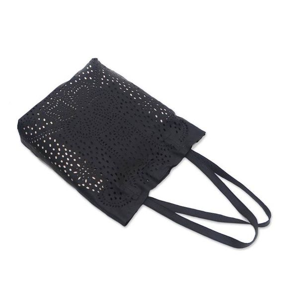 Alternate image for Floral Openwork Leather Shoulder Bag in Black from Bali Jogja Stars in Black