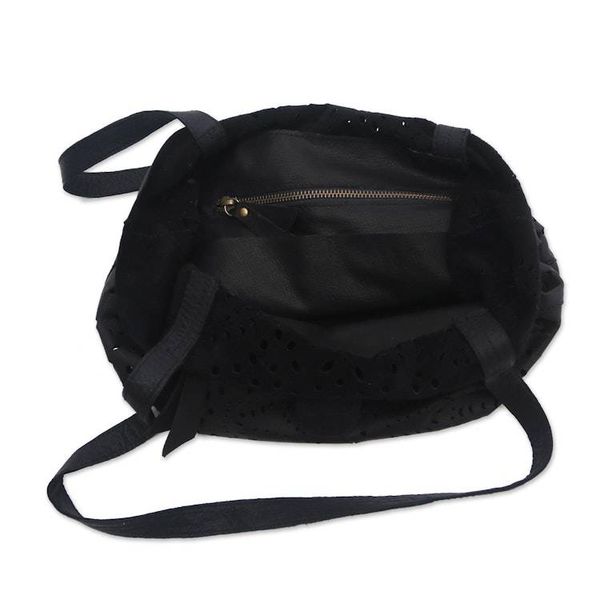 Alternate image for Floral Openwork Leather Shoulder Bag in Black from Bali Jogja Stars in Black