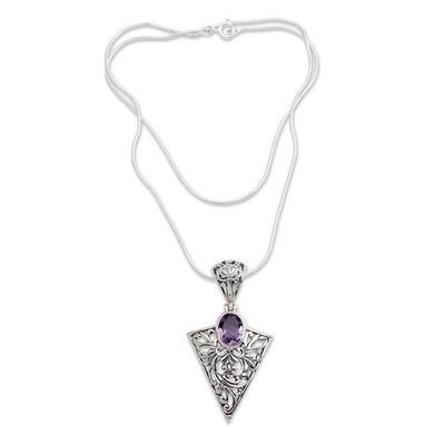 Alternate image for Amethyst and Sterling Silver Pendant Necklace Loves Arrow