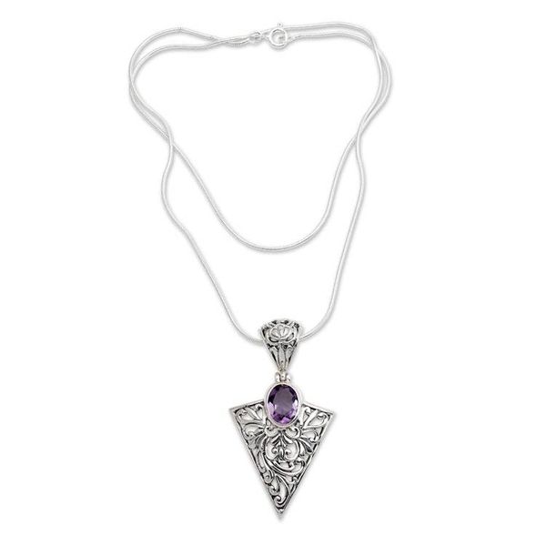 Alternate image for Amethyst and Sterling Silver Pendant Necklace Loves Arrow
